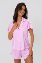 PIJAMA FEMININO MANGA CURTA COM BOTÕES E SHORT CETIM ROSE - ACUO