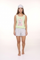 PIJAMA FEMININO CURTO VERDE URSO COM TAPA OLHO - CONTEMPORANEA