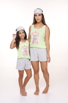 PIJAMA FEMININO CURTO VERDE URSO COM TAPA OLHO PLUS SIZE - CONTEMPORANEA