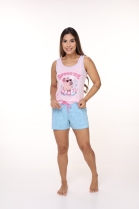 PIJAMA FEMININO DE REGATA COM SHORT ROSA CAPIVARA FAM&Iacute;LIA - CONTEMPORANEA
