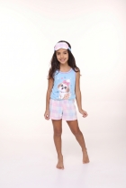 PIJAMA FEMININO INFANTIL CURTO COM TAPA OLHO AZUL CACHORRO - CONTEMPORÂNEA