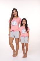 PIJAMA FEMININO MANGA CURTA COM SHORT GOIABA PETS - CONTEMPORÂNEA