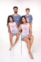 PIJAMA MASCULINO MANGA CURTA E BERMUDA AZUL VERÃO FAMÍLIA - CONTEMPORÂNEA