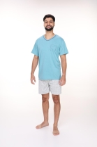 PIJAMA MASCULINO MANGA CURTA E BERMUDA AZUL - CONTEMPOR&Acirc;NEA