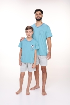 PIJAMA MASCULINO MANGA CURTA E BERMUDA AZUL PLUS SIZE - CONTEMPOR&Acirc;NEA