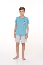 PIJAMA MASCULINO JUVENIL MANGA CURTA E BERMUDA AZUL CACHORRO - CONTEMPORÂNEA