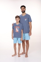 PIJAMA MASCULINO JUVENIL CURTO AZUL CAPIVARA FAM&Iacute;LIA - CONTEMPOR&Acirc;NEA