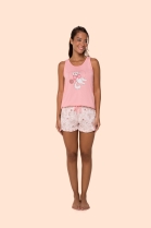 PIJAMA FEMININO DE REGATA E SHORT ROSA CAT - BOCEJINHO