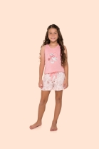 PIJAMA FEMININO INFANTIL DE REGATA E SHORT ROSA CAT - BOCEJINHO