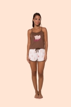 PIJAMA FEMININO DE AL&Ccedil;A E SHORT MARROM URSO - BOCEJINHO