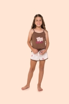 PIJAMA FEMININO INFANTIL DE AL&Ccedil;A E SHORT MARROM URSO - BOCEJINHO