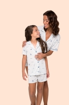 PIJAMA FEMININO INFANTIL CURTO COM BOT&Otilde;ES E SHORT BRANCO URSOS - BOCEJINHO