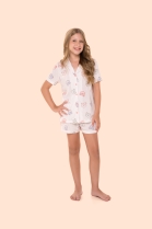 PIJAMA FEMININO INFANTIL CURTO COM BOT&Otilde;ES E SHORT BRANCO URSOS - BOCEJINHO